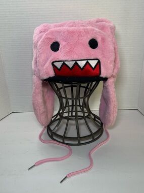 DOMO Kun PINK Cartoon Y2K Soft Ushanka/Trapper Hat Beanie Embroidered Character